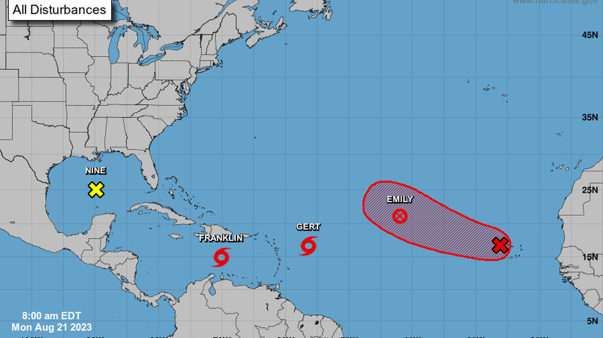 Forecasters are tracking five systems in the Atlantic, three named, one soon to be named and one disturbance with a high chance of strengthening this week. None pose a threat to Florida at this time.