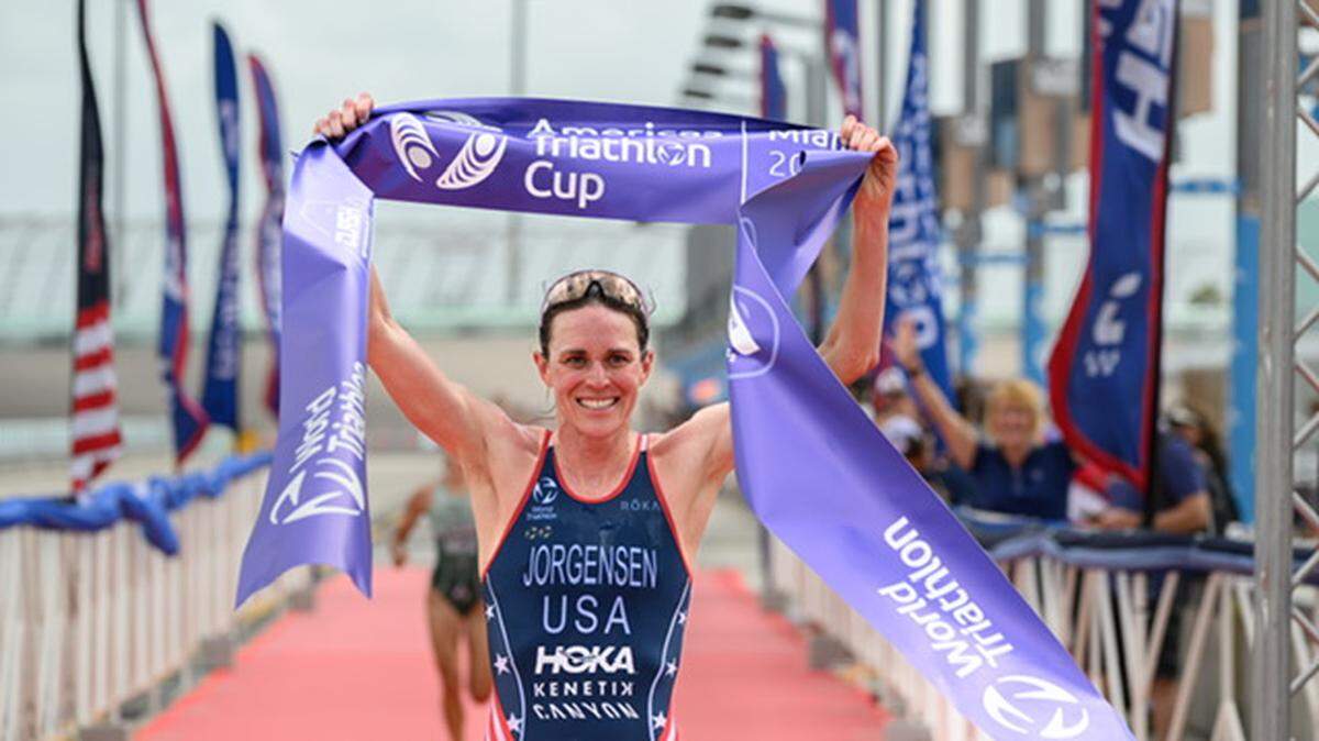 Gwen Jorgensen, the 2016 Olympic gold medalist, won the 2025 America’s Triathlon Cup Miami at the Homestead-Miami Speedway on Mar. 28, 2025.