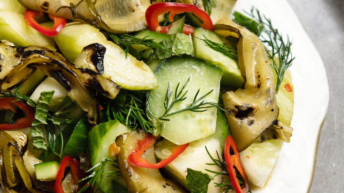 Crushed cucumbers with yogurt and chiles.