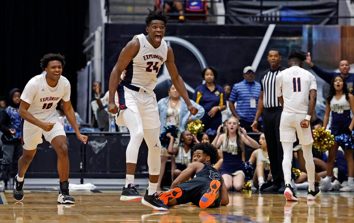 Malik Abdullahi (24) reacts as Columbus High School defeats Winter Haven during the FHSAA boys basketball Class 7A State Championship at the RP Funding Center in Lakeland, Florida on Saturday, March 4, 2023.