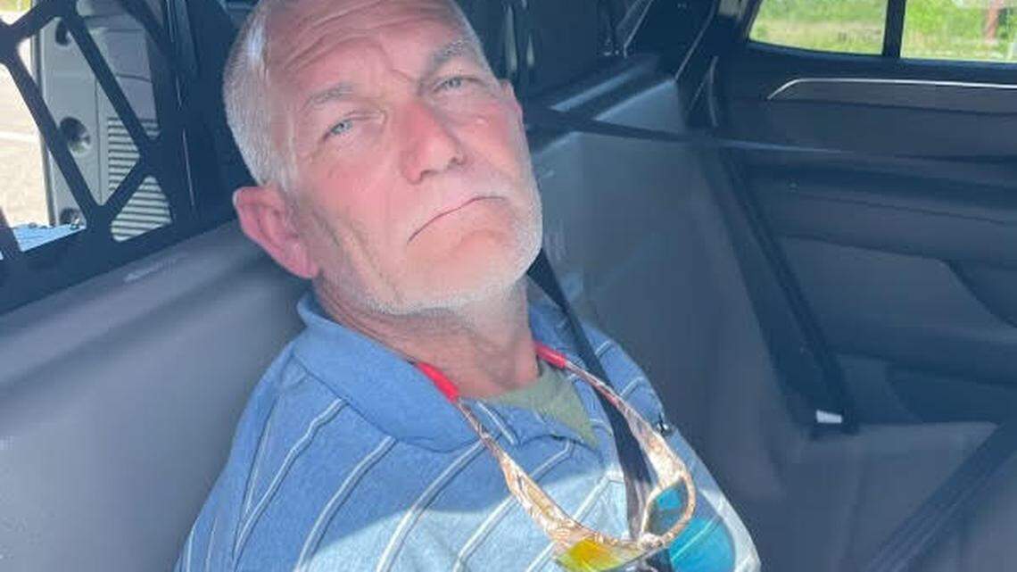 Fugitive Florida Keys pastor Monte Chitty, accused of sexually battering a teen congregant, sits in the back of a police car in Texas Friday, April 4, 2024.