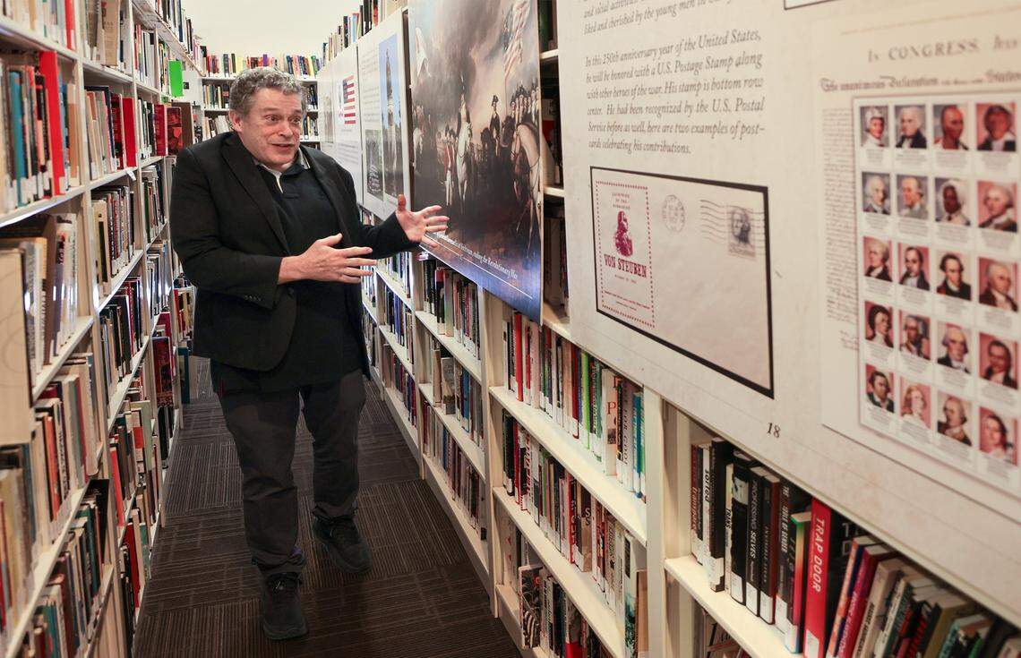 Stonewall National Museum Executive Director Robert Kesten is photographed among one of the many displays that is part of the exhibition on Baron Friedrich Wilhelm von Steuben's military legacy as an openly gay Prussian general. In commemoration of America's 250th anniversary, the Stonewall National Museum in Fort Lauderdale debuts a new exhibition on Baron Friedrich Wilhelm von Steuben, a gay general who helped reform the Continental Army during the Revolutionary War, Wednesday, April 23, 2026.