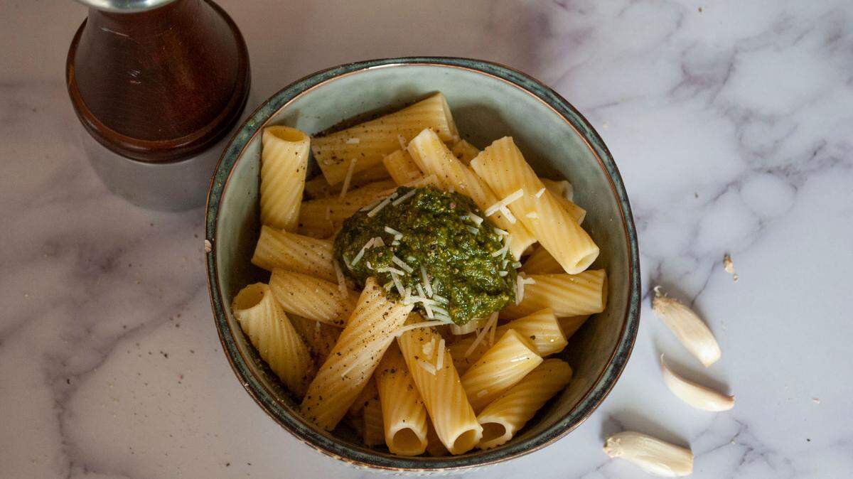 Summer basil pesto sauce enlivens this pasta.