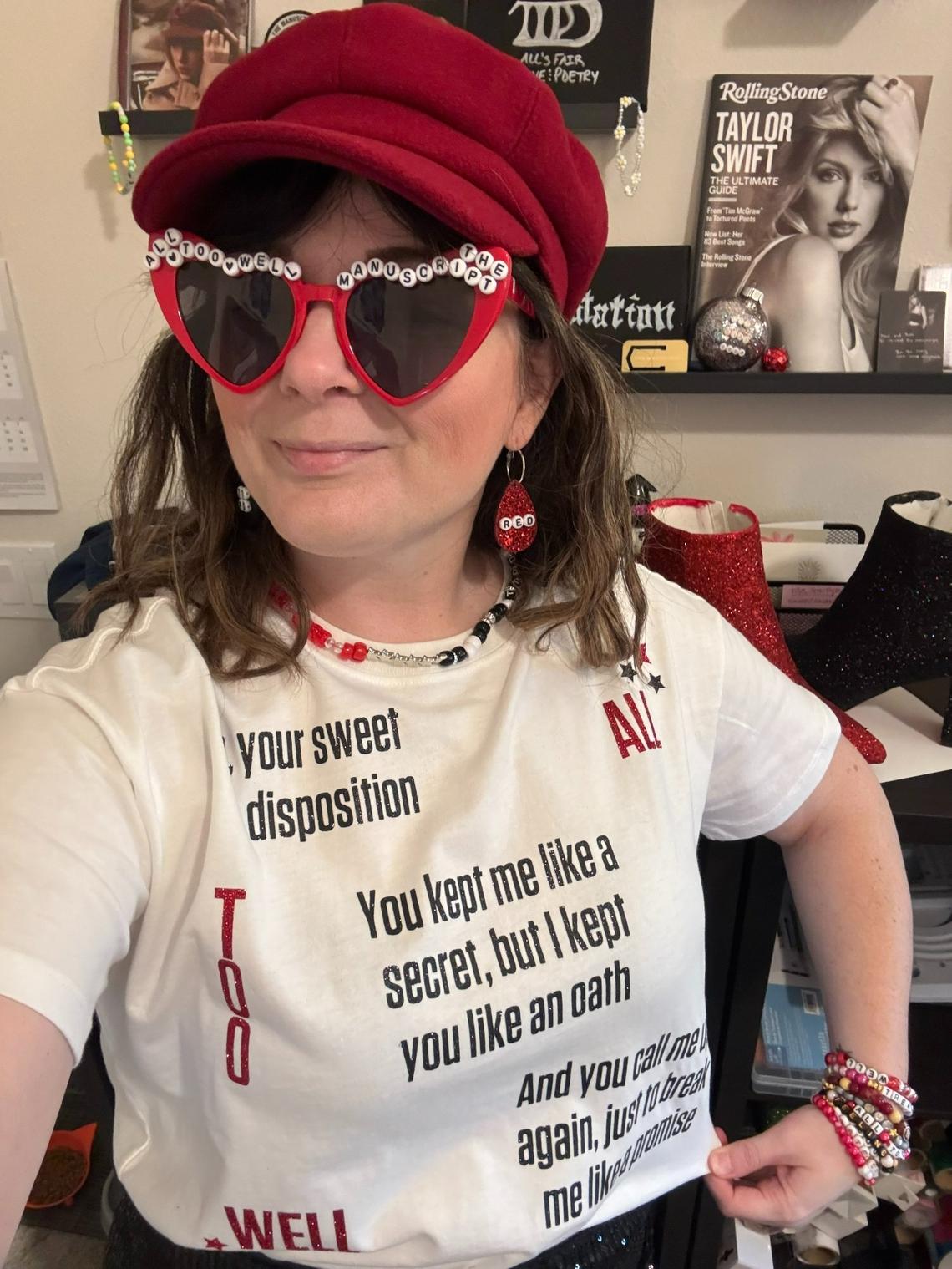 Alyssa Valdes is attending her first Taylor Swift concert in Miami. She made her outfit inspired by Swift song lyrics.