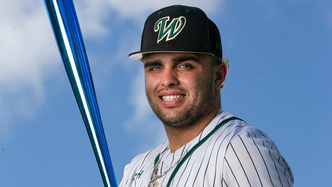 Dade Baseball Player of the Year Sal Stewart, from Westminster Christian School, is photographed at A.D. Barnes Park in Miami, Florida on Monday, May 23, 2022.