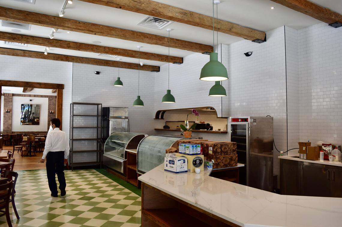 The marketplace inside the new Perricone’s restaurant features wood reclaimed from the original Brickell restauant.