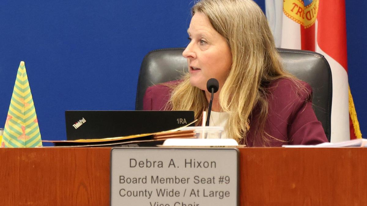 Board member Debra A. Hixon comments as Broward School Board discusses the selection of the new superintendent for Broward public schools on Tuesday, May 9, 2023, in Fort Lauderdale, Florida.