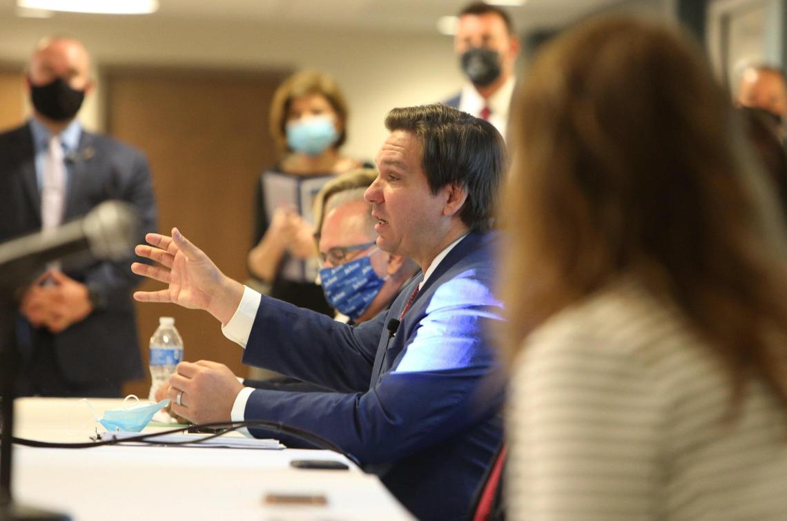 On Tuesday afternoon, July 7, 2020, Governor Ron DeSantis holds a press conference at the Miami Medical Center, a COVID-19 only nursing facility that can care for up to 150 patients being released from hospitals but who can’t be taken back to their nursing homes.