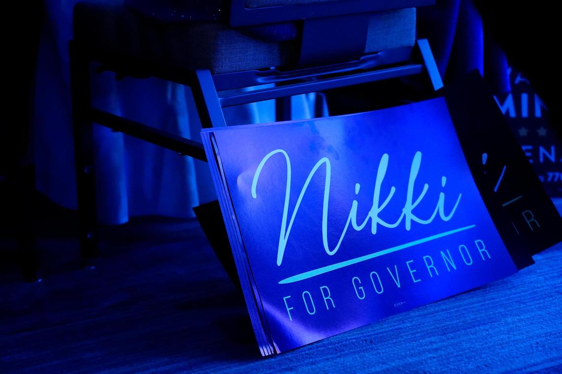 A sign for Nikki Fried for Florida Governor is seen during the Leadership Blue annual gathering and fundraiser for the Florida Democratic Party on Saturday, July 16, 2022 in Tampa.