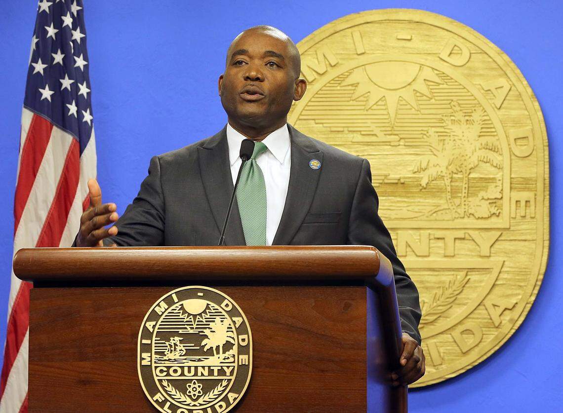 Miami-Dade County Commission Chairman Jean Monestime speaks during a 2016 press conference. He is running for reelection in 2018.