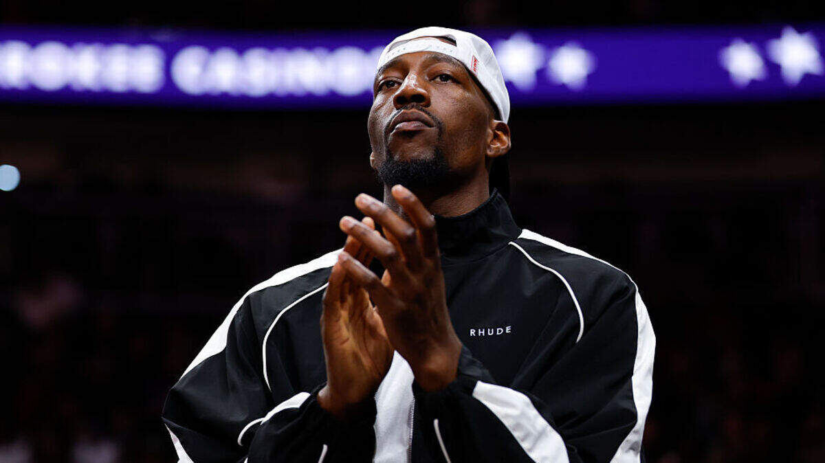 Bam Adebayo #13 of the Miami Heat reacts from the bench area during the fourth quarter against the Atlanta Hawks at State Farm Arena on December 26, 2025 in Atlanta.