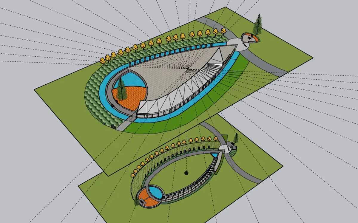 The design would feature in part a courtyard and reflecting pool.