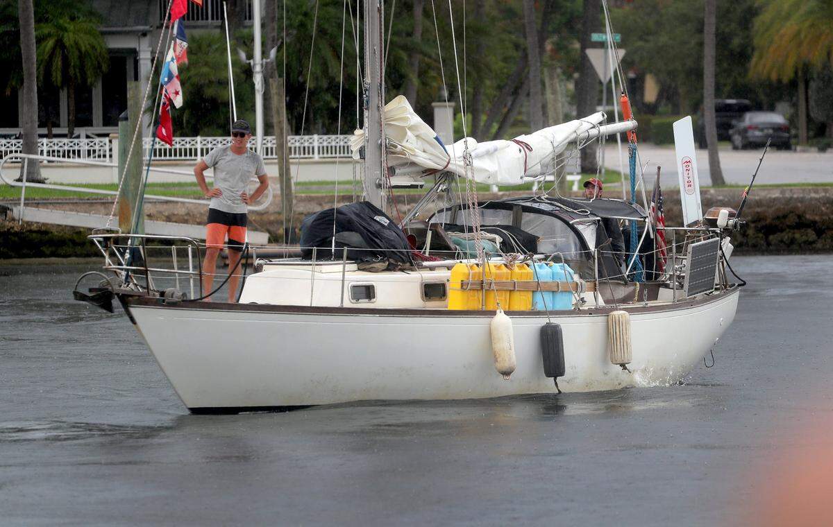 Kennon Jones and Eric Bihl arrive at the Hall of Fame Marina in Ft. Lauderdale Florida on Thursday, June 18, 2020, after years at sea.