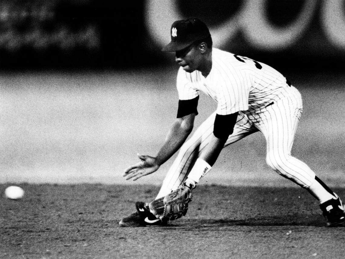 Baltimore Orioles vs. New York Yankees in a spring training game at Fort Lauderdale Stadium in 1988. New York Yankees #30 Willie Randolph prepares to field a ground ball during the third inning. 