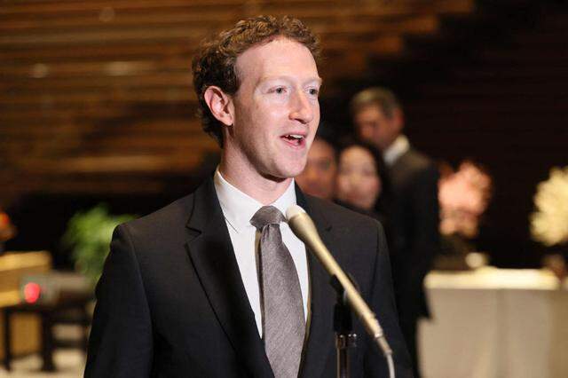 Mark Zuckerberg, head of U.S. tech giant Meta, speaks to reporters in Tokyo on Feb. 27, 2024.