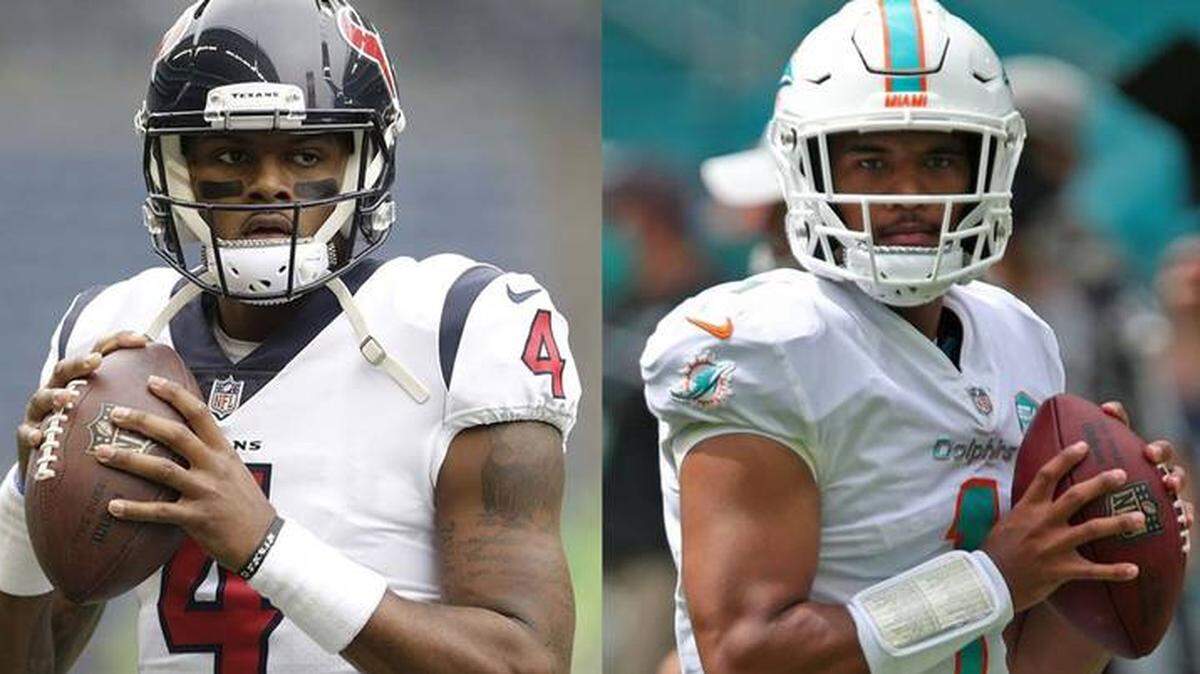 Los Dolphins seleccionaron a Tua Tagovailoa (derecha) en 2020, pero al parecer quieren a Deshaun Watson, a pesar de sus innumerables problemas legales.