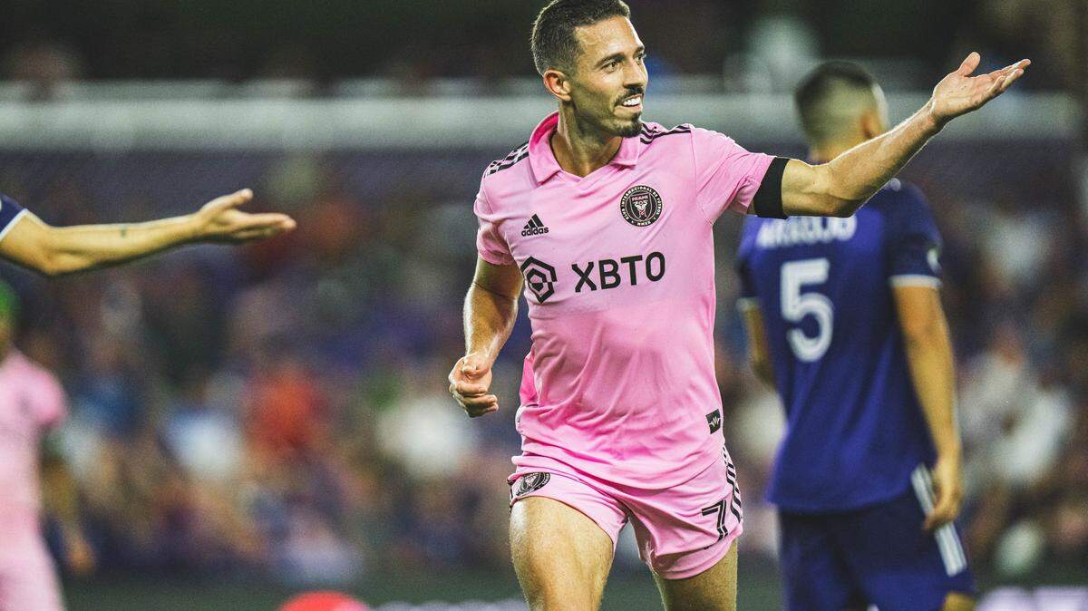 Inter Miami midfielder Jean Mota celebrates his goal during the U.S. Open Cup Round of 16 game against Orlando City. Miami lost 4-2 in a penalty kick shootout. Miami hopes to avenge the loss with a league win against Orlando on July 9, 2022.