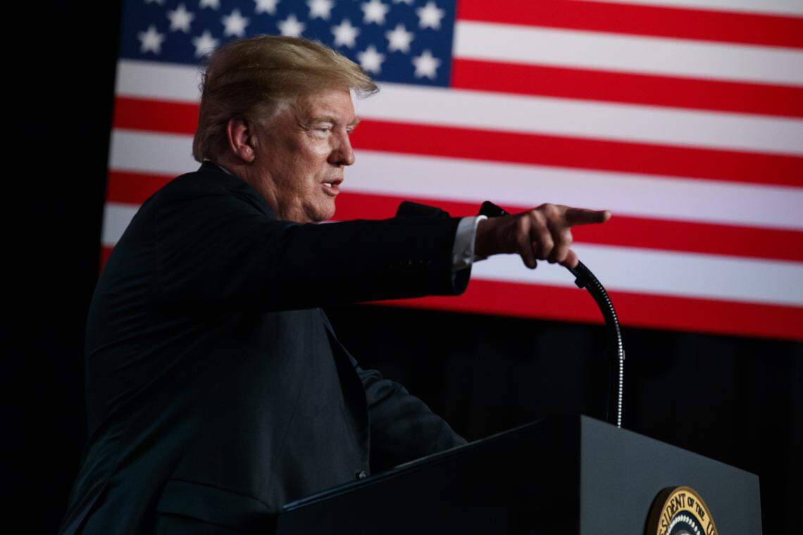 President Donald Trump speaks during a "Salute to Service" dinner on Tuesday, July 3, 2018, in White Sulphur Springs, West Virginia. Trump has made stricter immigration enforcement a signature policy.