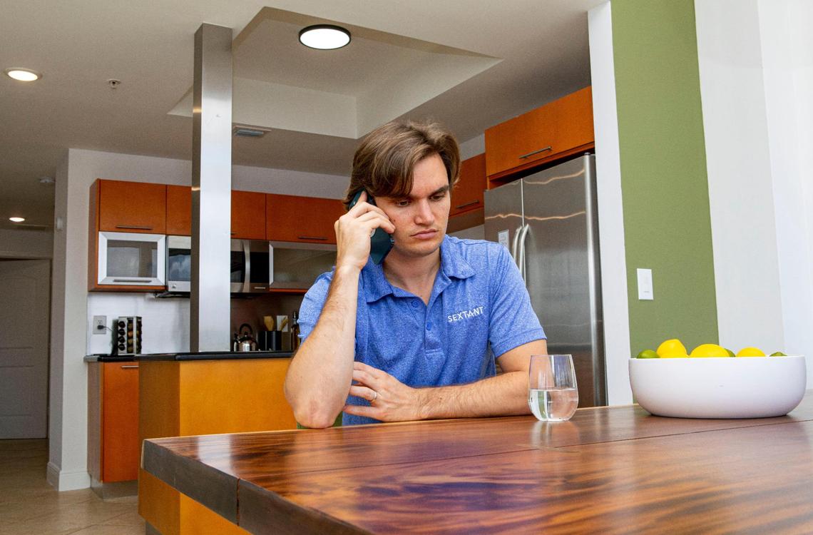 Andreas King-Geovanis, CEO of Miami-based short-term rental company Sextant Stays, speaks with community leaders on Sunday, June 27, 2021, after opening prematurely to house those affected by the partial collapse of Champlain Towers South Condo in the town of Surfside, Florida. The 12-story oceanfront condo tower at 8777 Collins Ave. crumpled just after 1:30 a.m. on Thursday, June 24, trapping an unknown number of residents asleep in their beds inside the wreckage.
