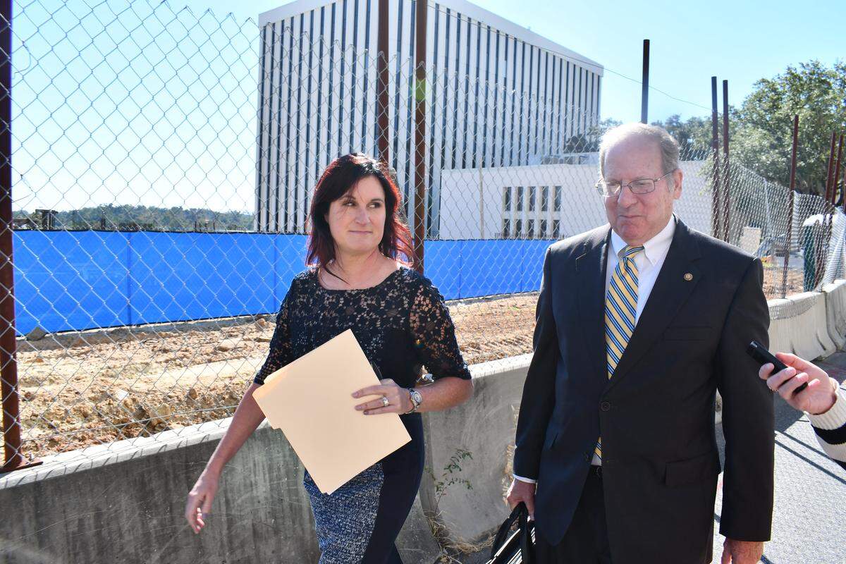 Amy Ronshausen and her attorney, Ken Sukhia, after leaving the Leon County Courthouse on Tuesday, Oct. 14. Ronshausen wouldn’t answer a reporter’s question about her testimony to the grand jury in the case involving the Hope Florida Foundation.