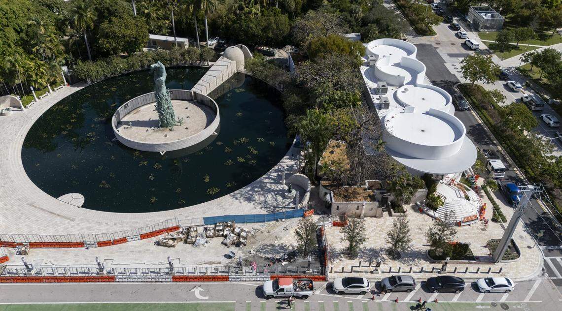 Aerial view of the Holocaust Memorial Miami Beach's newly constructed Education Center, right, on Friday, Jan. 23, 2026, in Miami Beach, Fla. The Education Center is set to open to the public in early 2026 and will feature a space dedicated to preserving Holocaust memory through survivor testimony, digital storytelling and immersive learning.