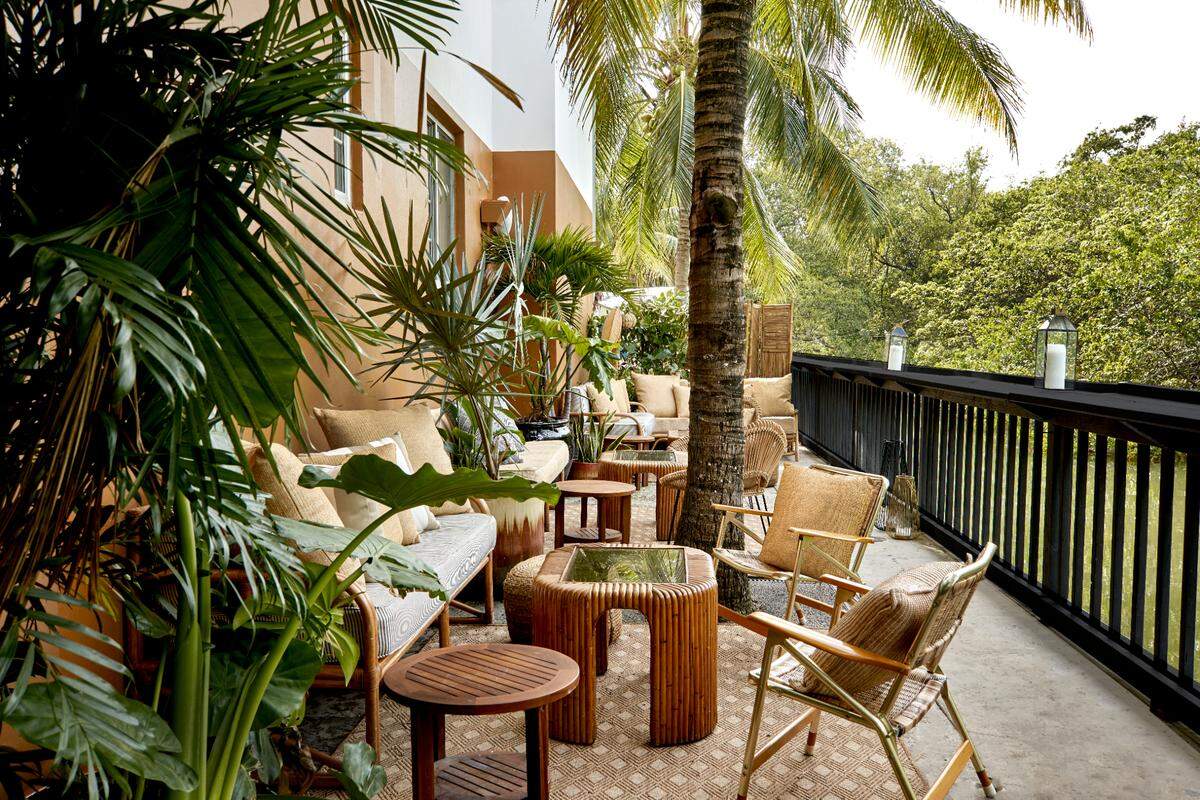The terrace at Layla overlooks the Collins Canal. There’s also an indoor dining area.