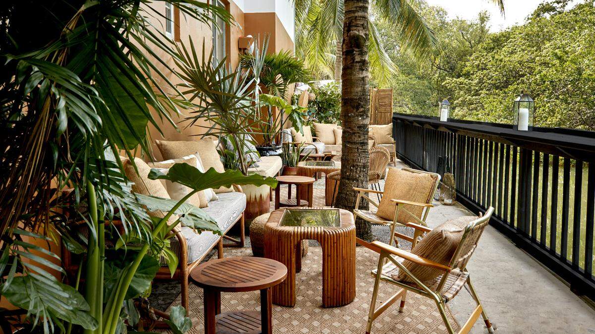 The terrace at Layla overlooks the Collins Canal. There’s also an indoor dining area.