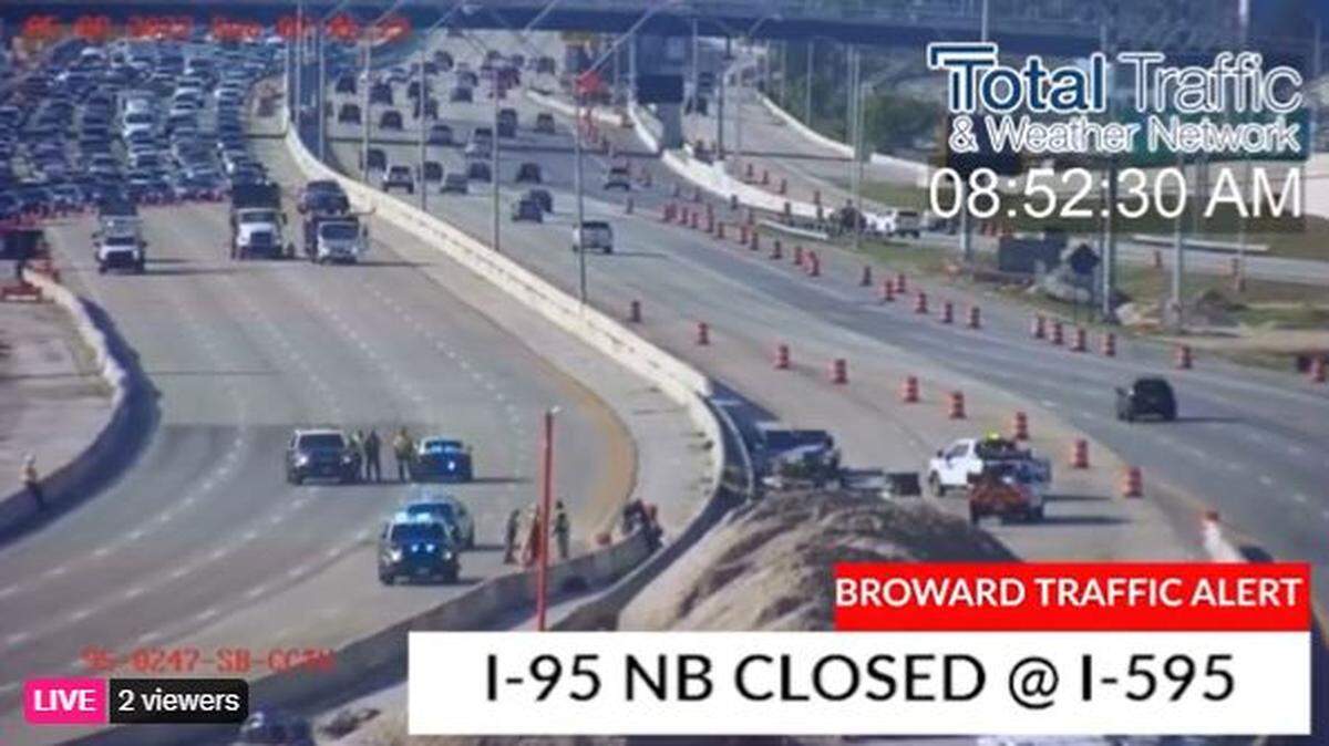 This video still from Total Traffic shows Interstate 95 northbound at 8:52 a.m. from north of the crash that killed two people.