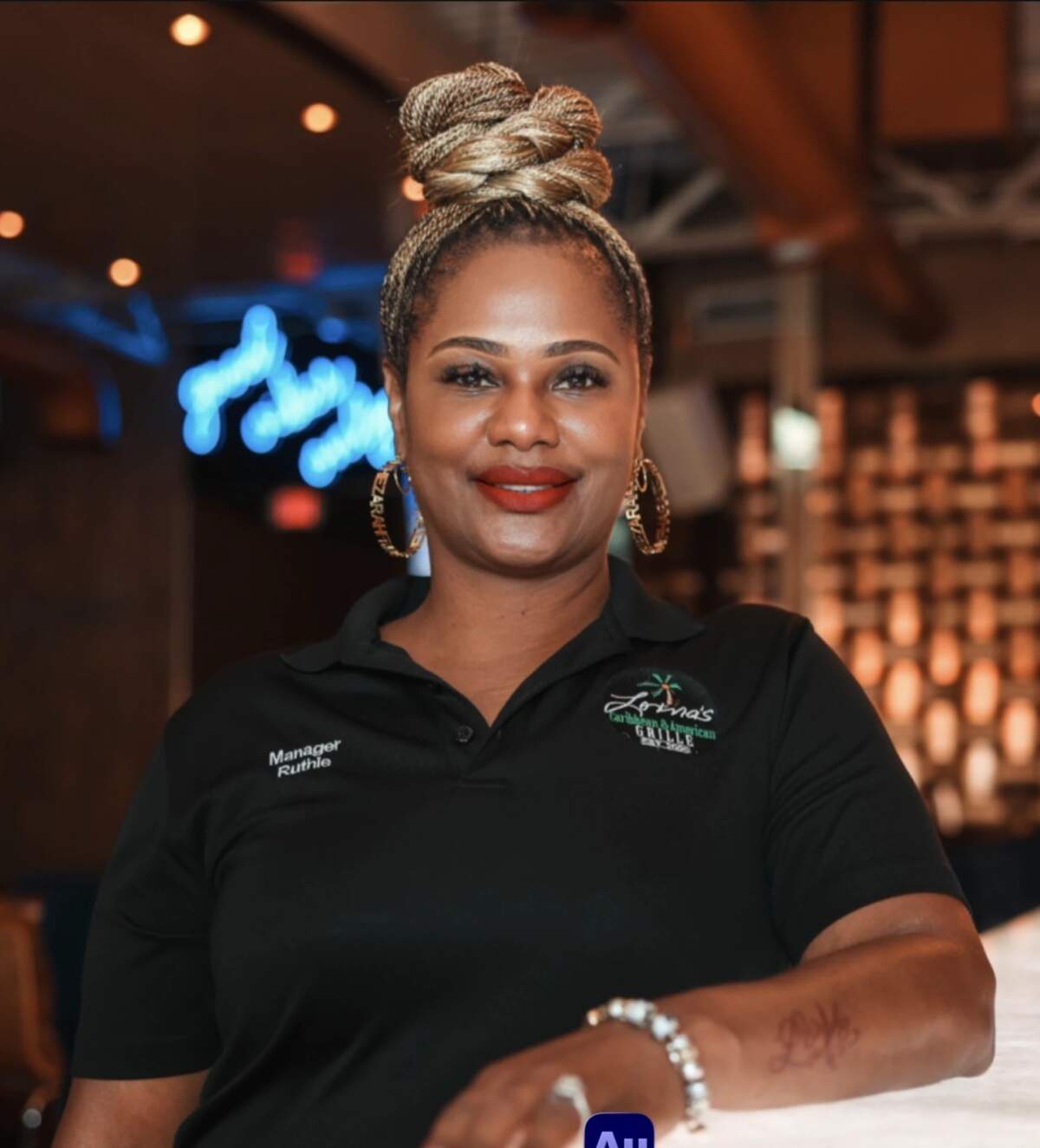 Ruthie Bodie at Lorna’s Caribbean & American Grill, where crowds from Hard Rock Stadium tend to flock in Miami Gardens.