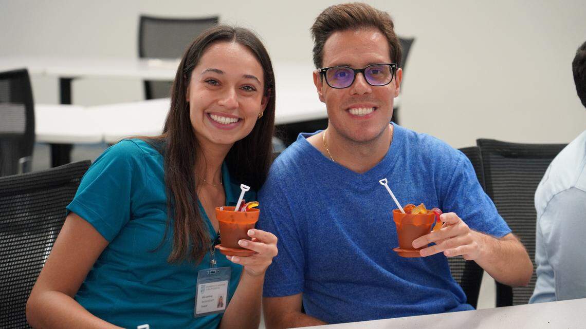 Occupational therapy student Mia Lansberg worked with Robert Bertran to make chocolate pudding dirt cups at a ‘Life is What You Bake It’ event on the Coral Gables campus of the University of St. Augustine for Health Sciences.