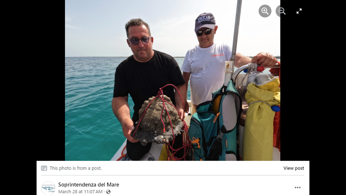 Scientific divers and researchers identified the oddly shaped rock as a medieval helmet.