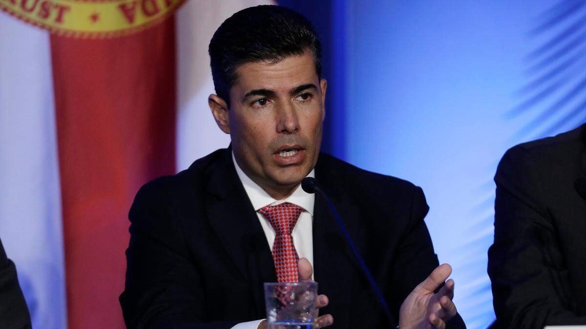 Florida House Speaker Jose Oliva speaks during a luncheon, Monday, Jan. 7, 2019, in Tallahassee, Fla.
