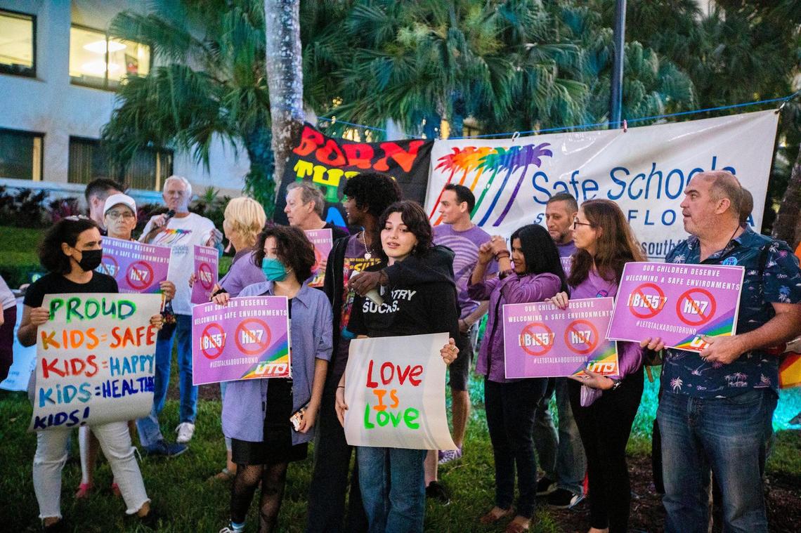 Safe Schools South Florida hosts a rally against the ‘Don’t Say Gay’ bill at Pride Park in Miami Beach on March 1, 2022.