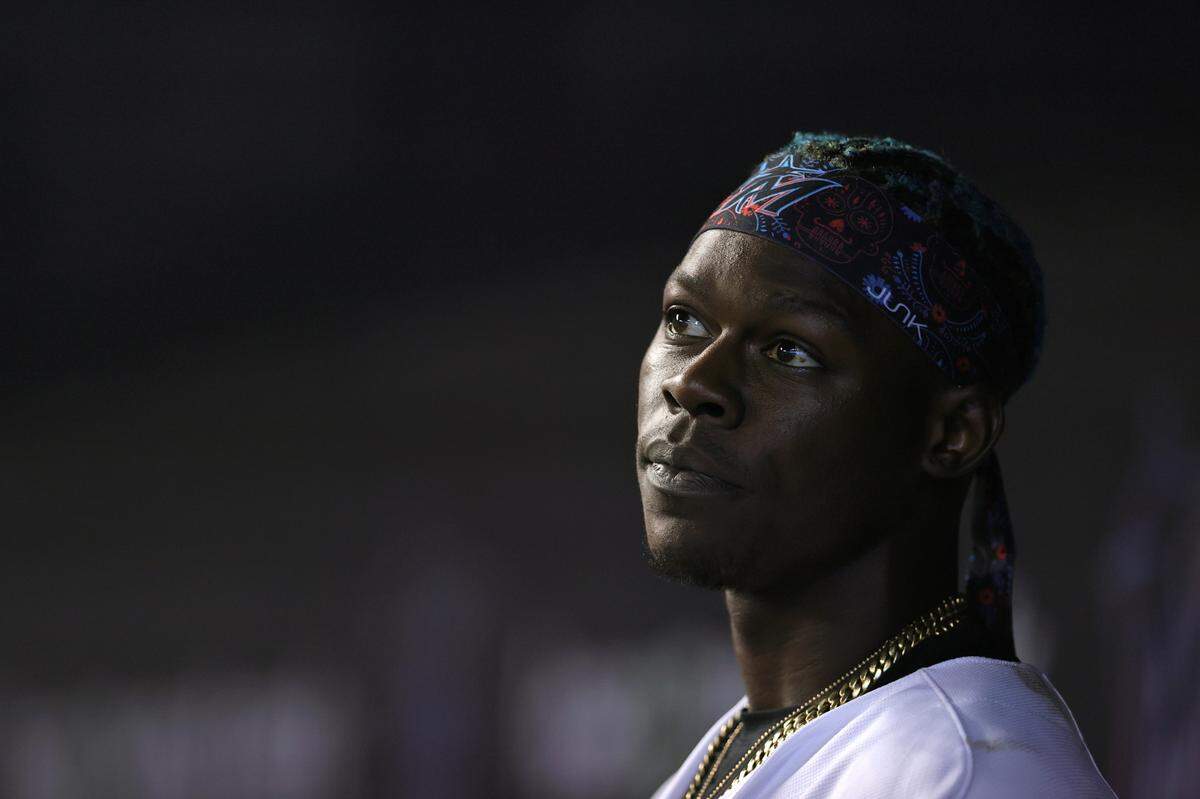 Miami Marlins second baseman Jazz Chisholm Jr. (2) looks on during the eighth inning of their baseball game against the Cincinnati Reds at loanDepot park on Sunday, August 29, 2021 in Miami, Florida.