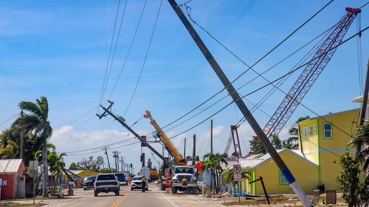 Vehicles navigate the damage as access to Matlacha, Florida, is reduced to a one-lane bridge. Two years ago, Hurricane Ian gave little Matlacha, a colorful artist colony in southwest Florida, a formidable blow. Hurricane Milton just about finished it off. About 12 hours after Milton blew though, power lines were down, homes were damaged and residents were trying to remove debris on Thursday, Oct. 10, 2024.