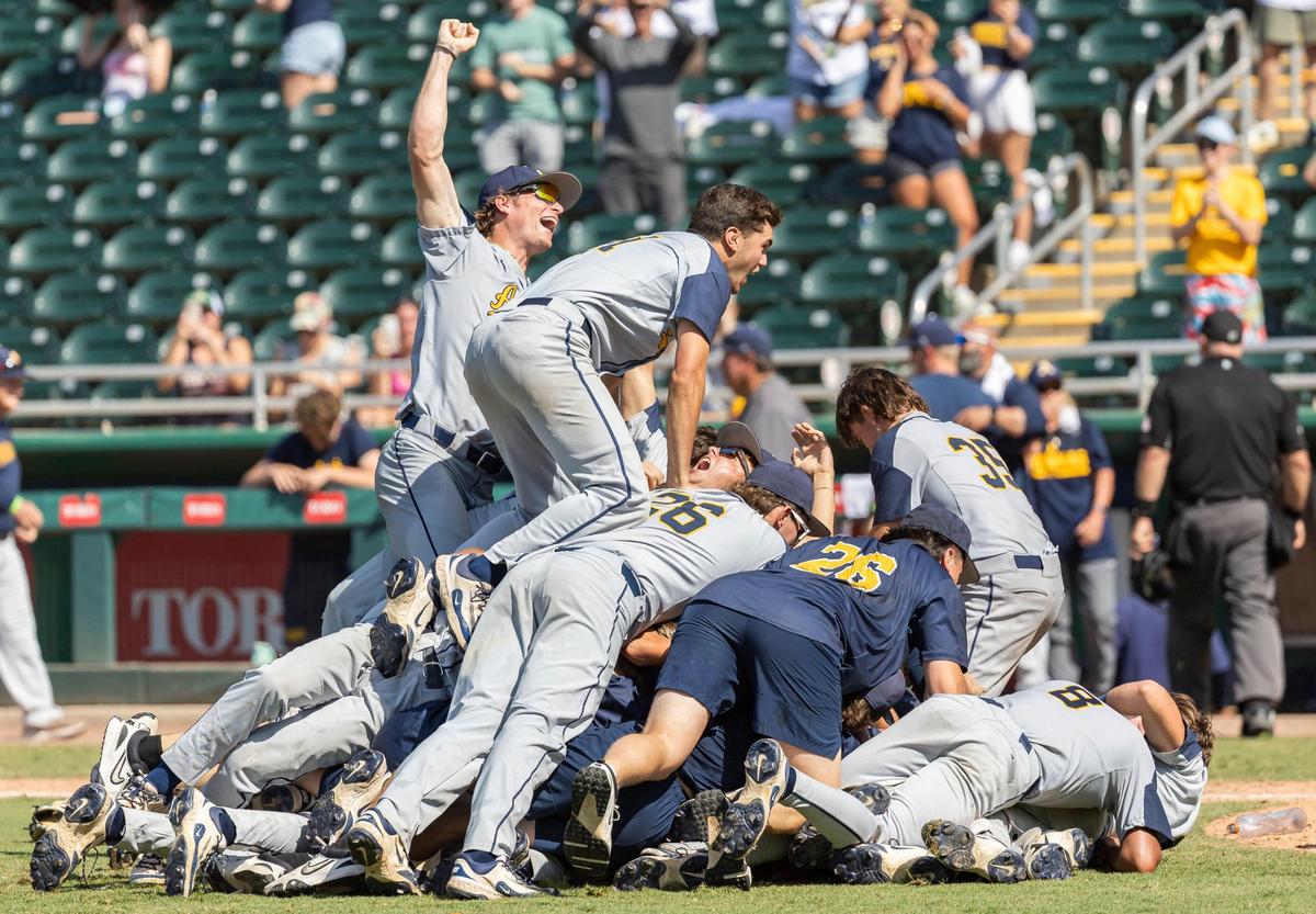 St. Thomas Aquinas Raiders celebrate after defeating the Buchholz Bobcats in their Class 6A state baseball championship game at Hammond Stadium on Saturday, May 17, 2025, in Fort Myers, Fla.