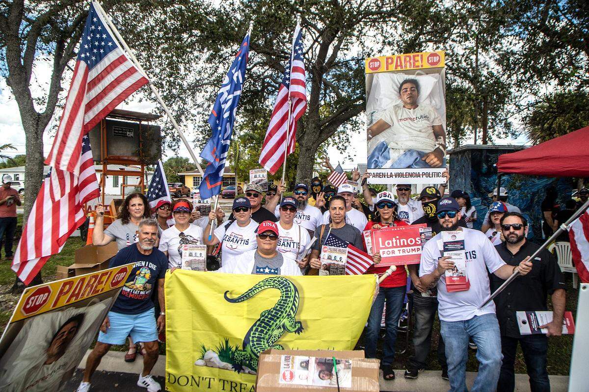 Supporters (including members of the Proud Boys) of Christopher Monzon, the Republican Party canvasser attacked in Hialeah while handing out fliers for Sen. Marco Rubio, rallied in Hialeah. On Saturday October 29, 2022.
