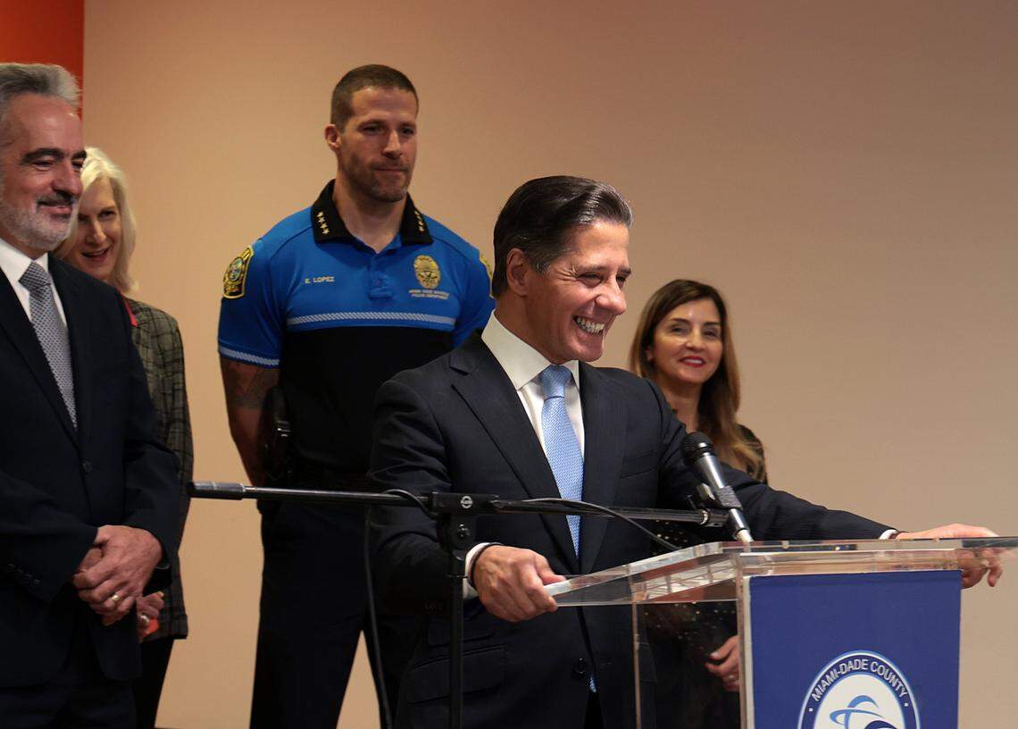 Miami-Dade Schools Superintendent Alberto Carvalho smiles after being asked which basketball team he will now support, the Heat or the Lakers. On Thursday, Dec. 9, Carvalho announced he would be leaving Miami to become the new schools superintendent in Los Angeles.