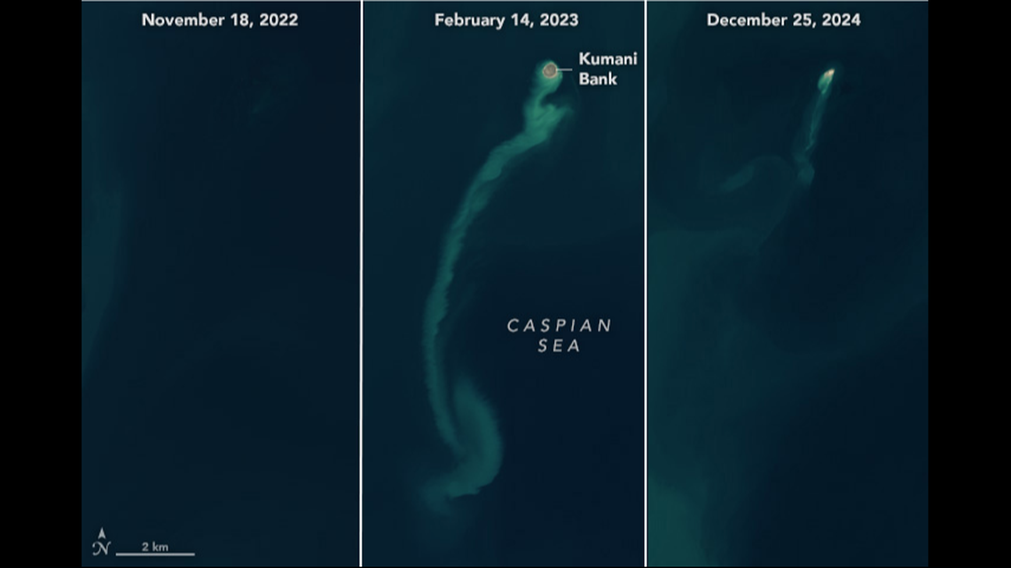 In the span of two years, the island has largely vanished as the volcano’s summit has retreated below the surface of the Caspian Sea, scientists say.