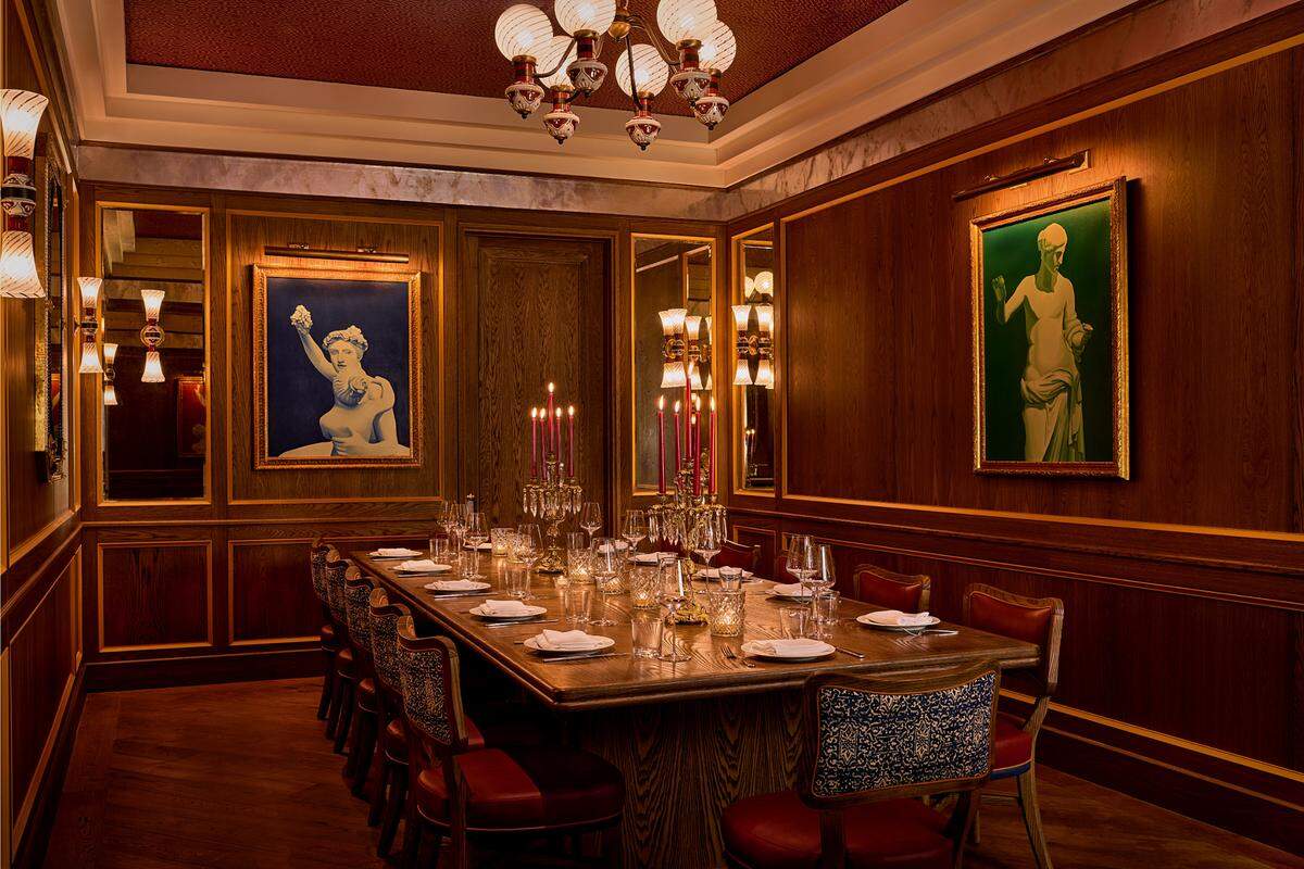 A private dining room at the opulent restaurant Mother Wolf, new to Miami’s Design District.