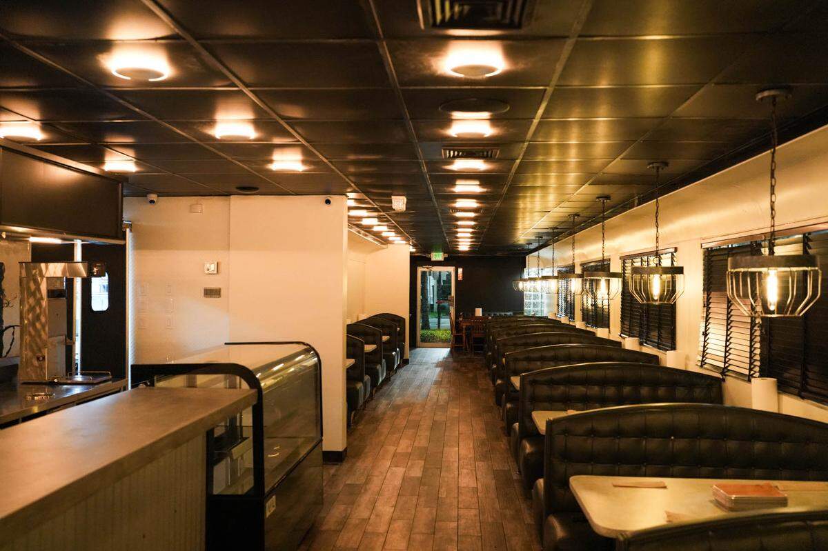 The booths inside the new Apocalypse BBQ, which can seat up to 190 people.