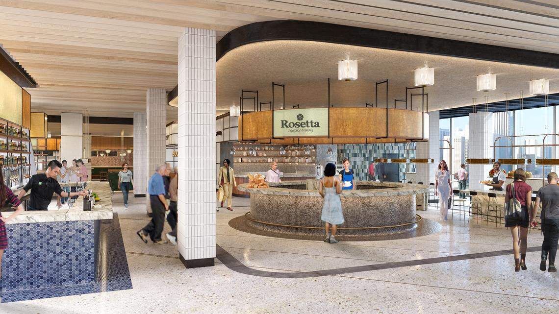 An updated rendering of the upcoming Central Fare food hall at the Virgin Miami Central downtown train station.