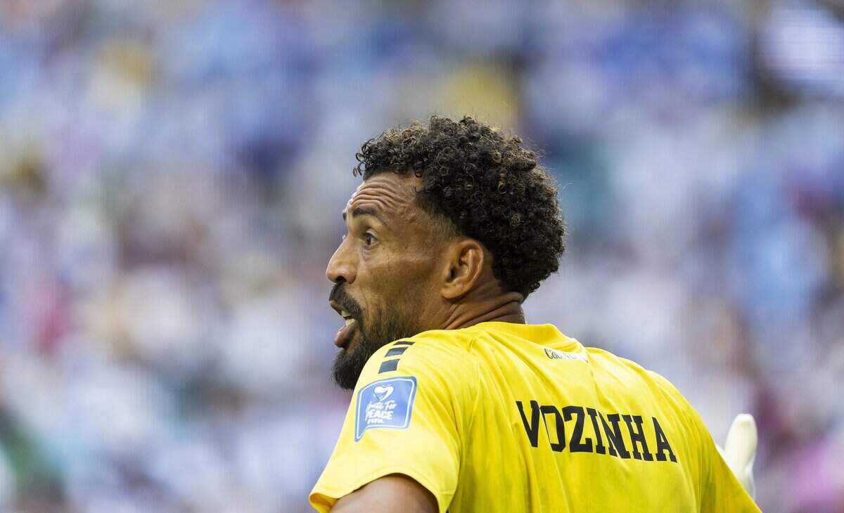 Cape Verde goalkeeper Vozinha (1) reacts after a play against Uruguay in the first half of their World Cup Group H soccer match at Hard Rock Stadium on Sunday, June 21, 2026, in Miami Gardens, Fla.