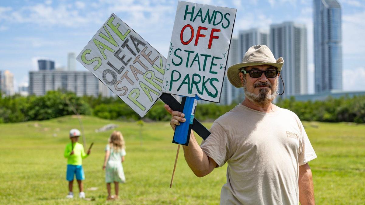 Javier Alvarez, 56, was among protesters at Oleta River State Park in North Miami Beach on Aug. 7, 2024, when the state announced controversial plans to develop parks.