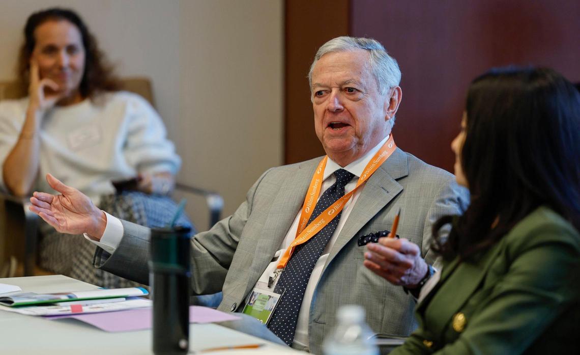 Armando Codina, Founder and Executive Chairman of Codina Partners, speaks during the Miami Leadership Local conference at Bilzen Sumberg in Miami on Friday, October 27, 2023.