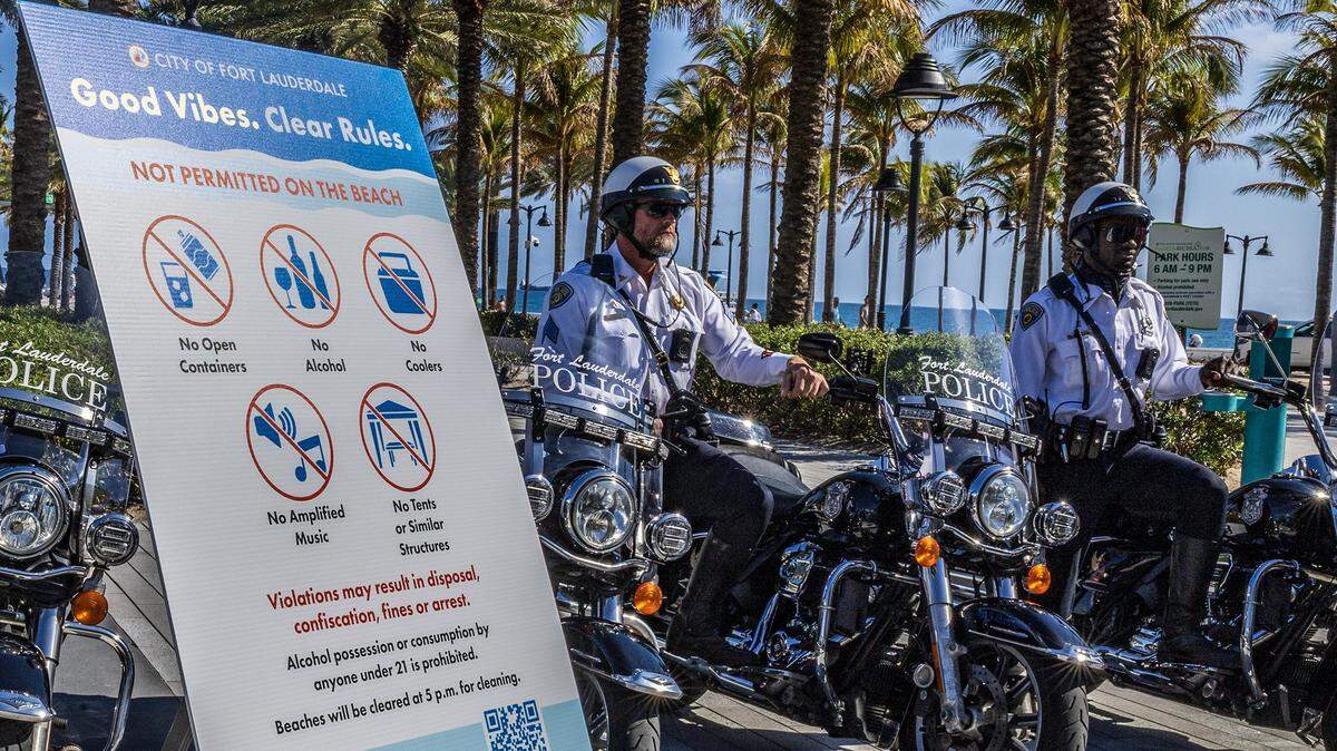 City of Fort Lauderdale police officers attended seen during a press conference held by city officials to talk about the city plans ahead of the spring break 2026, on Friday February 20, 2026.