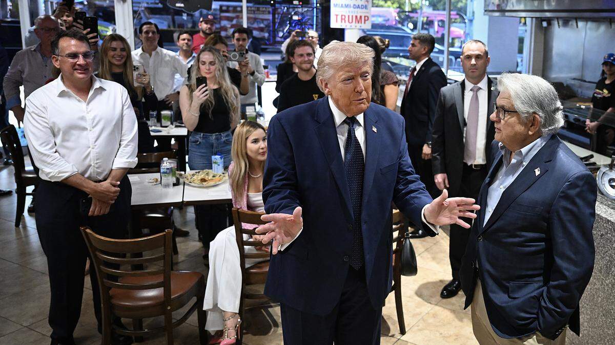 President Donald Trump visits the Venezuelan restaurant El Arepazo on March 9, 2026 ,in Doral, Florida. 