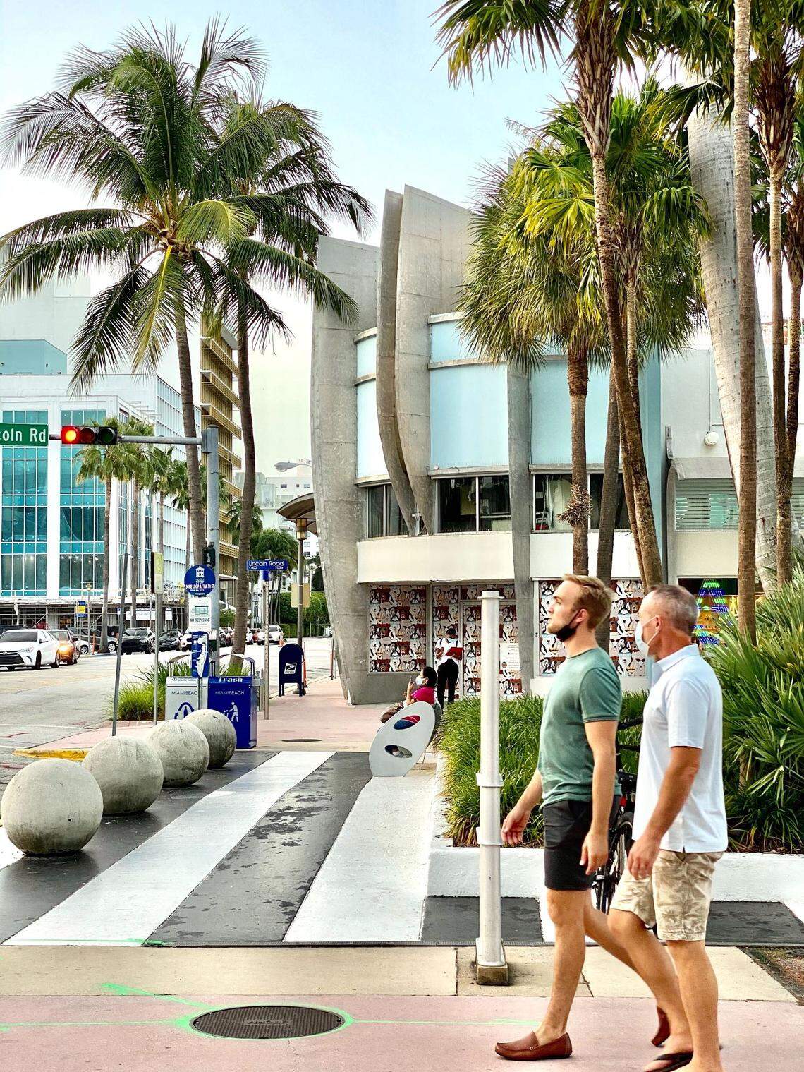 People stroll along Lincoln Road in Miami Beach.