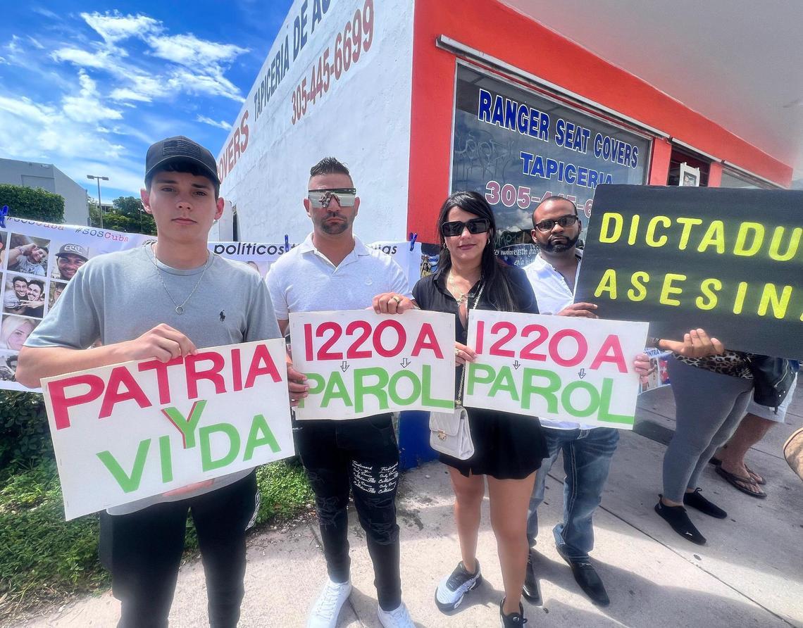 A small group of recently arrived Cubans along with their supporters protest against not being able to obtain permanent U.S. residency.