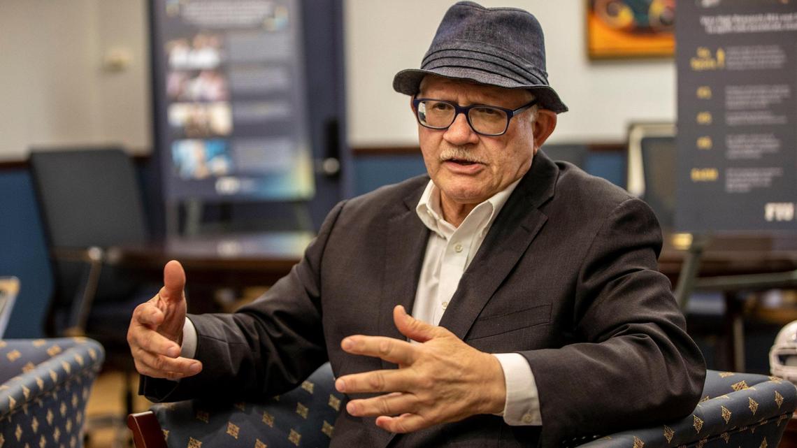 Mark B. Rosenberg, president of Florida International University, talks to Miami Herald reporter Jimena Tavel in his office at the FIU Modesto A. Maidique Campus in Miami on Tuesday, Dec. 14, 2021.